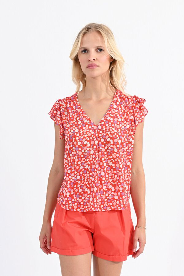 Molly Bracken Top de mulher estampado de manga curta com folhos Multicolorido