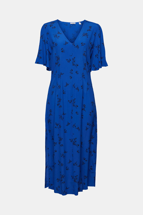 Esprit Vestido midi de viscose com estampado floral Azul