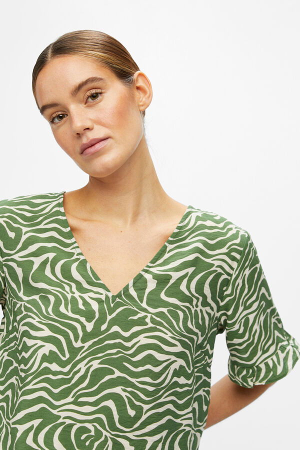 Cortefiel Blusa com mangas de folhos Verde