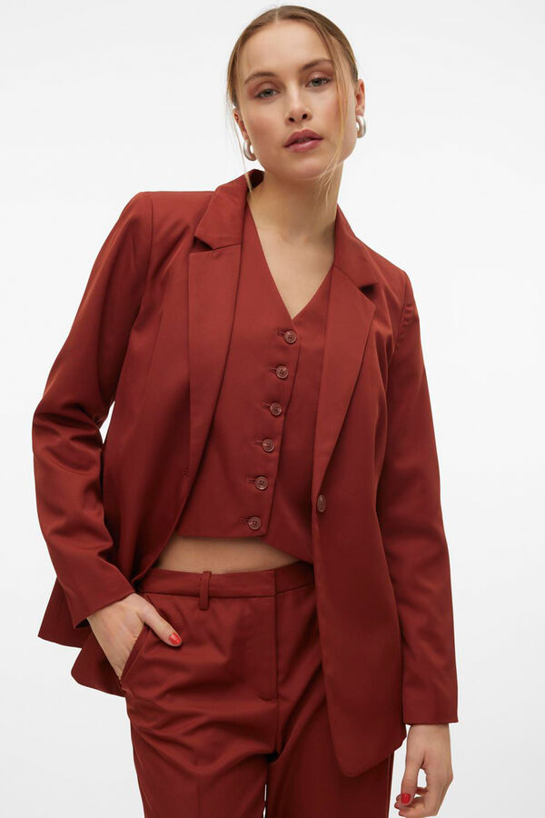Vero Moda Blazer larga con hombreras Marr&oacute;n oscuro