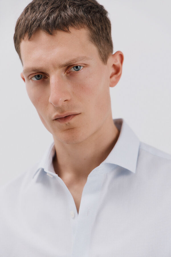 Cortefiel Camisa vestir cuadros slim fit f&aacute;cil plancha Azul