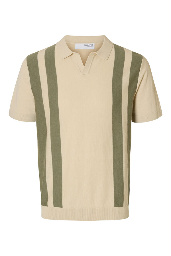 Selected Polo de punto con cuello abierto Gris