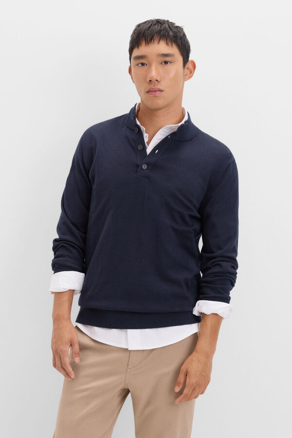 Cortefiel Jersey algod&oacute;n cashmere cuello alto botones Azul marino