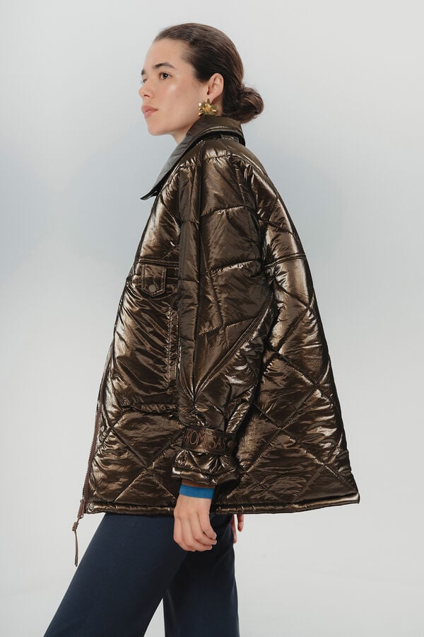 Dolores Promesas Jaqueta feminina acolchoada met&aacute;lica Valeria Cinzento