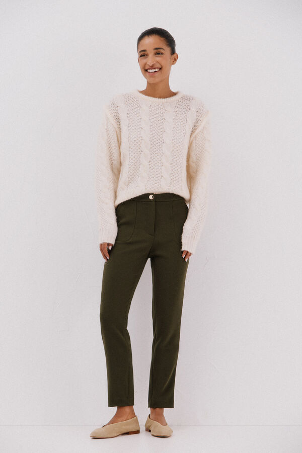 Cortefiel Pantal&oacute;n el&aacute;stico confort Kaki