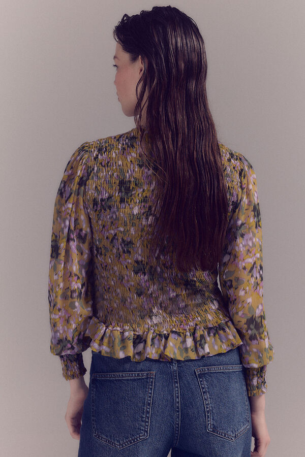 Slowlove Blusa nido de abeja Estampado verde