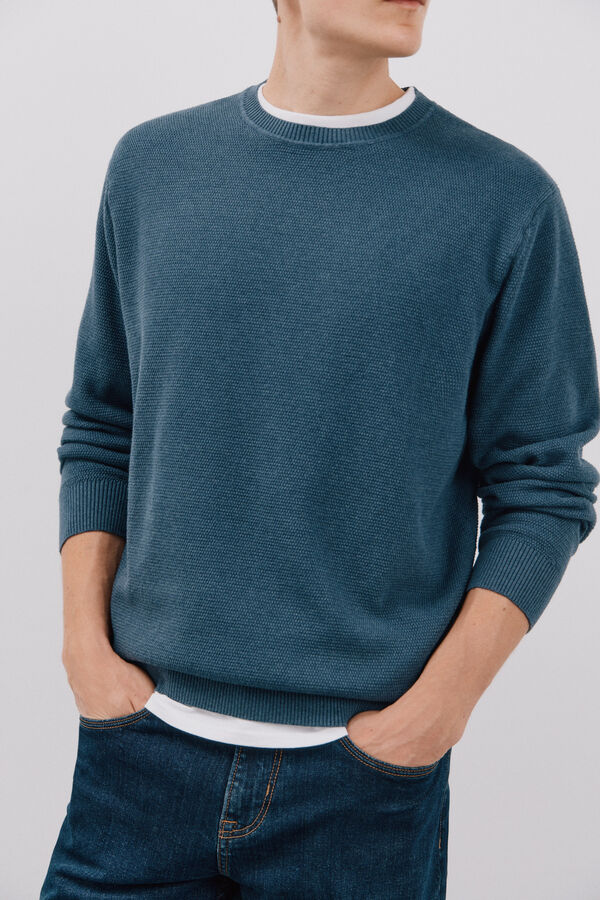 Cortefiel Jersey algodón ligero cuello redondo Azul