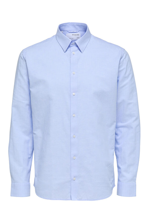 Cortefiel Camisa de manga larga de lino y algodón orgánico. Azul