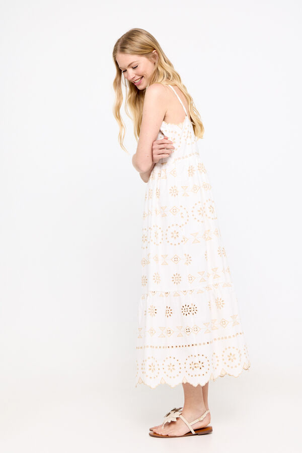Cortefiel Vestido algod&oacute;n bordado. Blanco