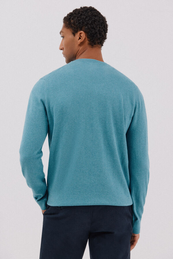Cortefiel Camisola algod&atilde;o caxemira gola em bico Azul