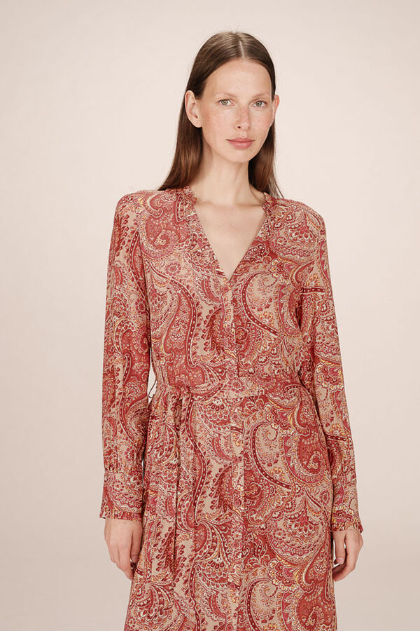 Grace & Mila Vestido longo com estampado de motivos bo&ecirc;mios Vermelho