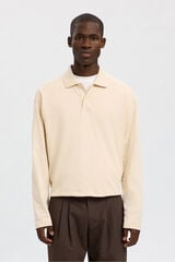 Selected Polo jacquard de manga manga 100% algod&atilde;o org&acirc;nico Tostado