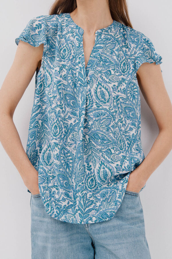 Cortefiel Blusa manga volante Estampado azul