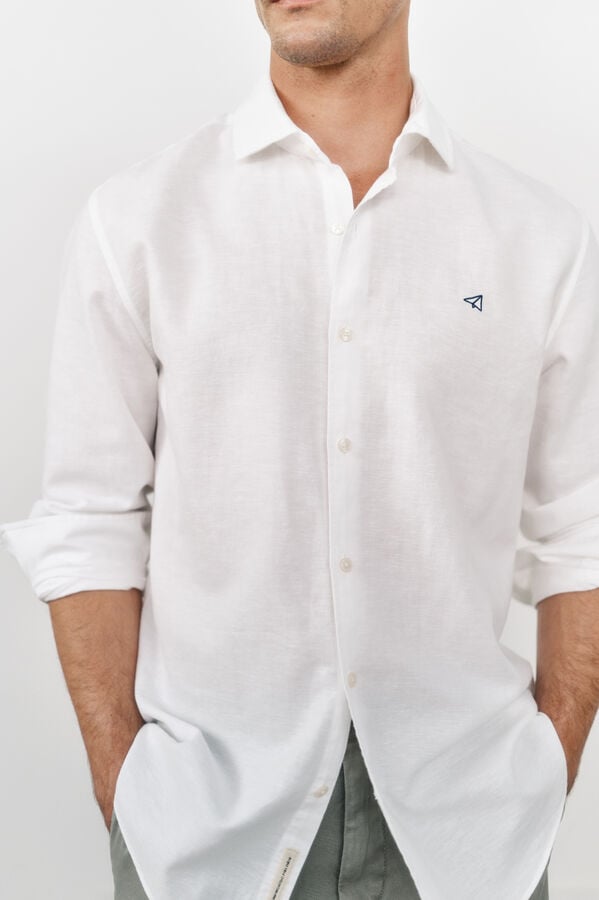 OOTO Camisa algod&atilde;o linho manga comprida Branco