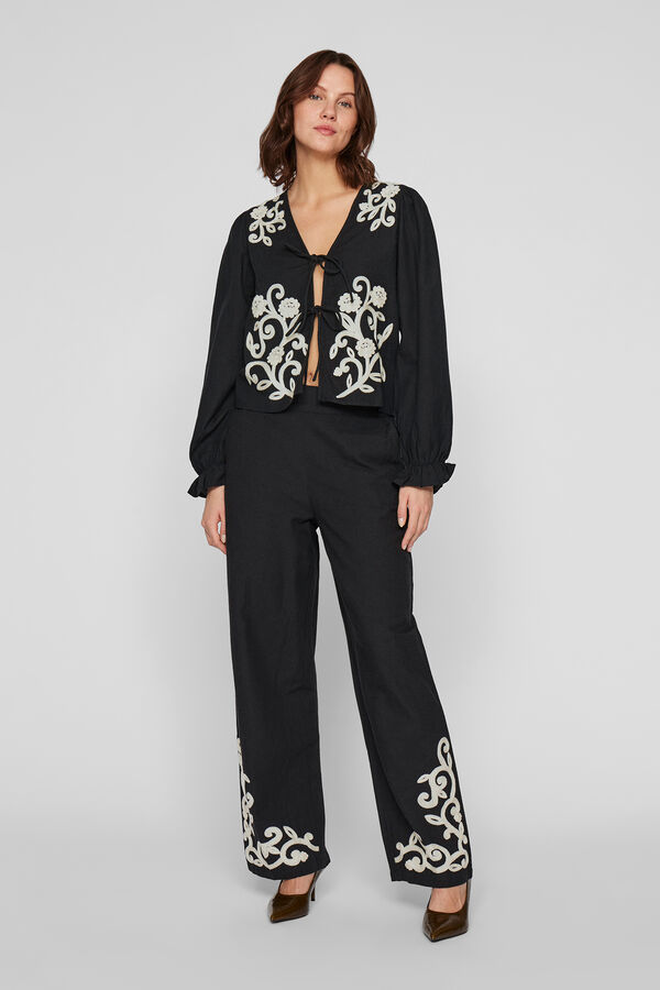 Vila Pantal&oacute;n con bordados Negro