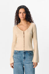 Object Cardigan canalé detalle perlas Gris