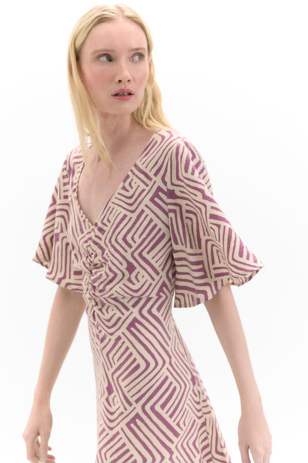 Cortefiel Vestido estampado detalle frunce Estampado granate