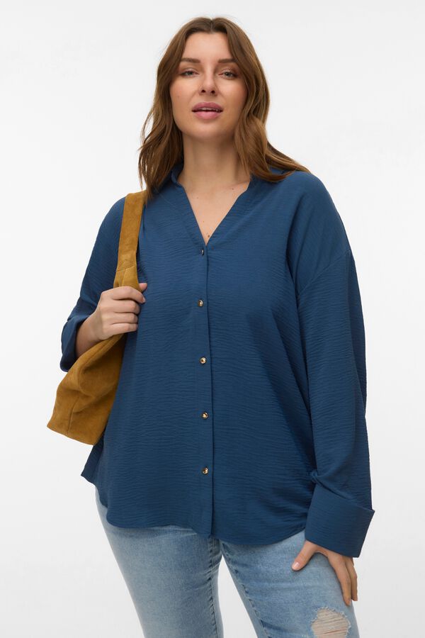 Vero Moda Curve Camisa de manga larga talla grande Azul marino