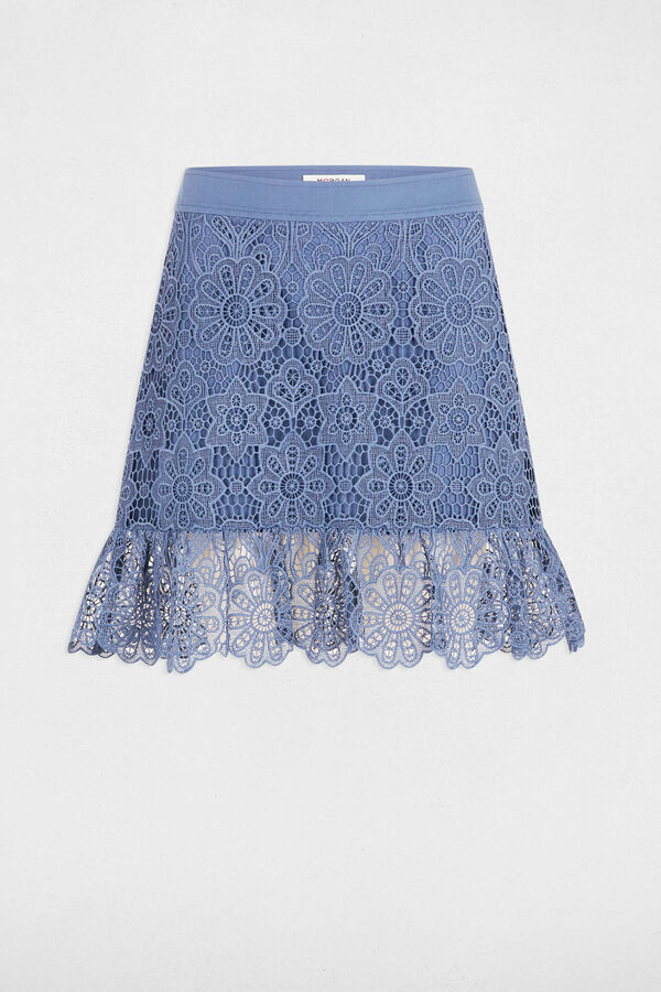 Morgan Saia curta de renda e babados Azul