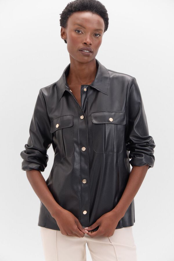 Cortefiel Cazadora efecto piel botones Negro