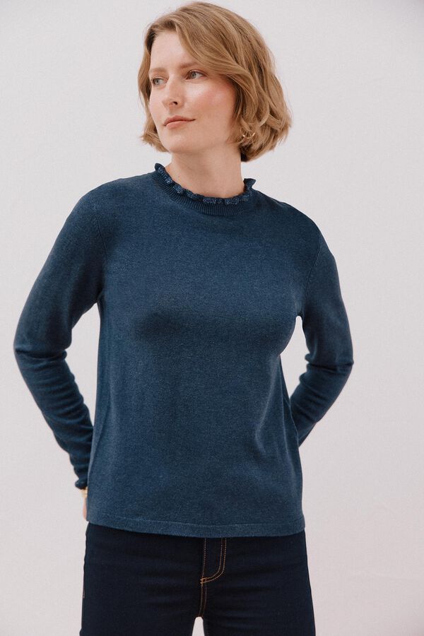 Cortefiel Camisola com gola com folhos Azul