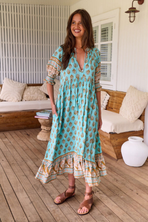 Jaase Vestido midi Kora estampado Aquarius Turquesa