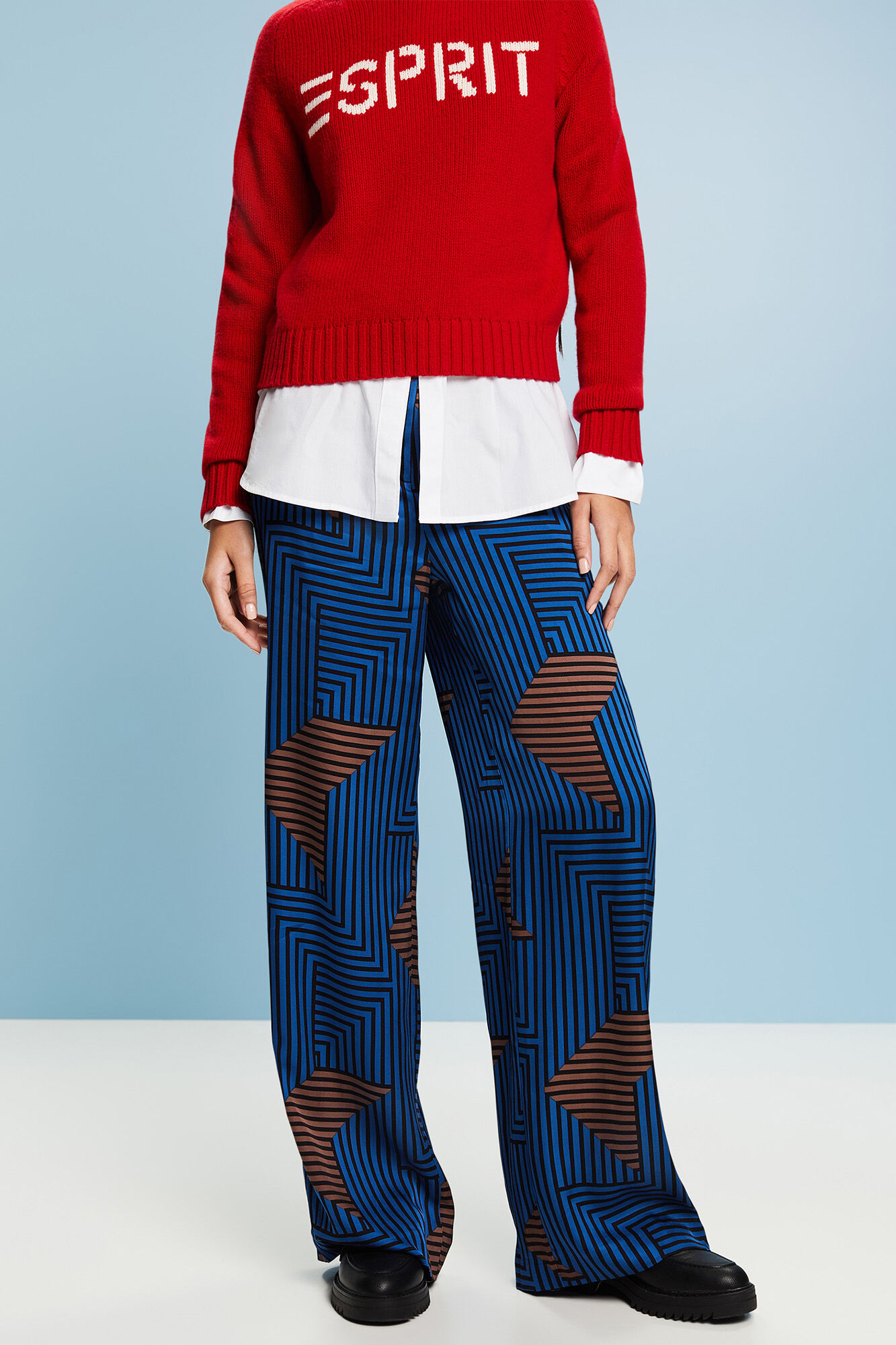 Esprit Pantal&oacute;n ancho y fluido con estampado geom&eacute;trico
