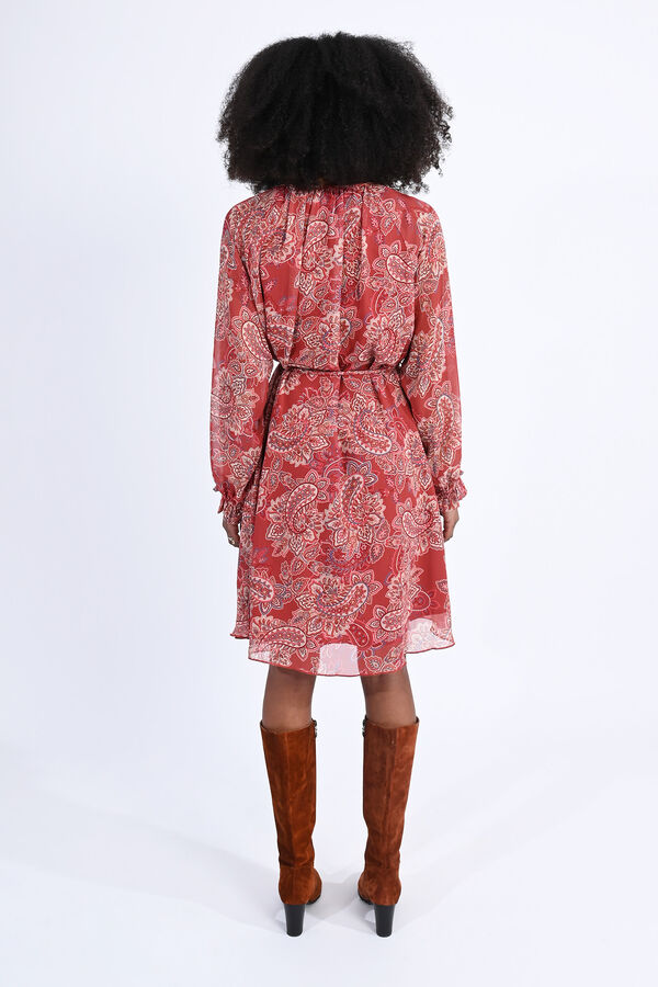 Molly Bracken Vestido midi estampado de manga comprida Vermelho