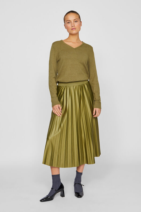 Vila Falda midi plisada Verde oscuro