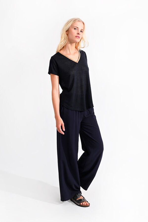 Molly Bracken T-shirt de mulher de manga curta com detalhe no decote Azul