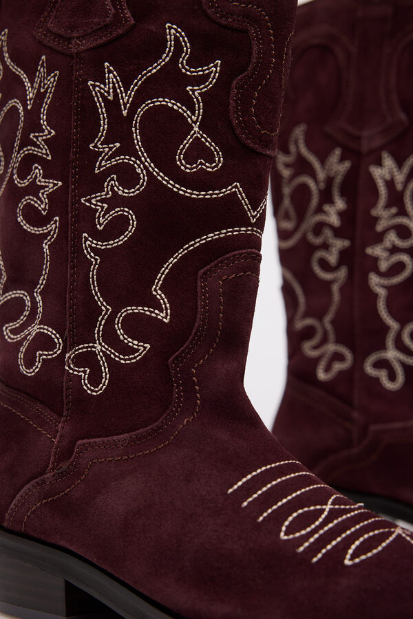 Slowlove Bota cowboy pespuntes Vino