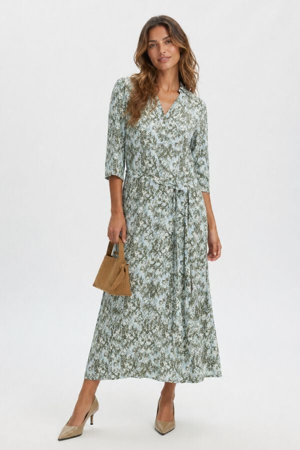 Selected Vestido largo estampado Verde oscuro