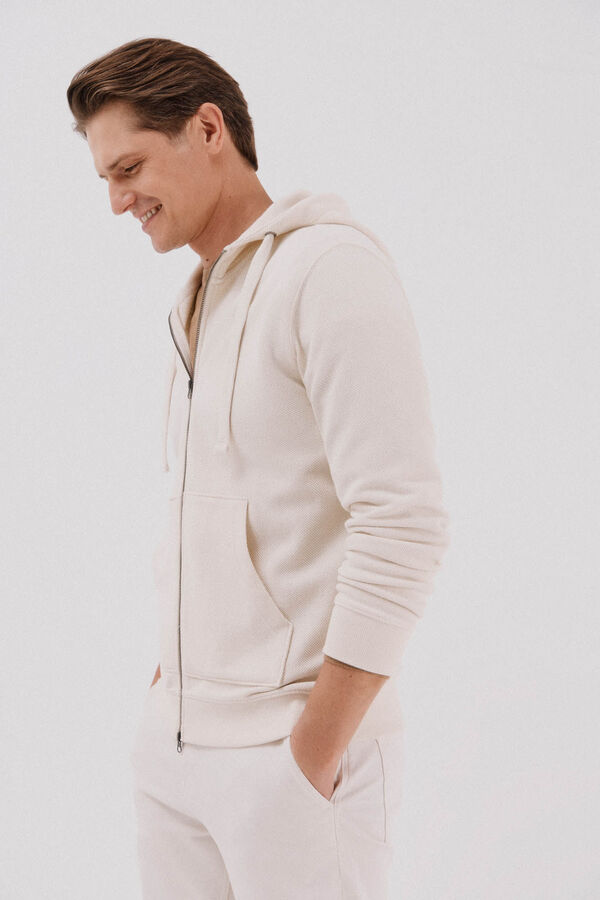 Cortefiel Cardigan com capuz Ecru
