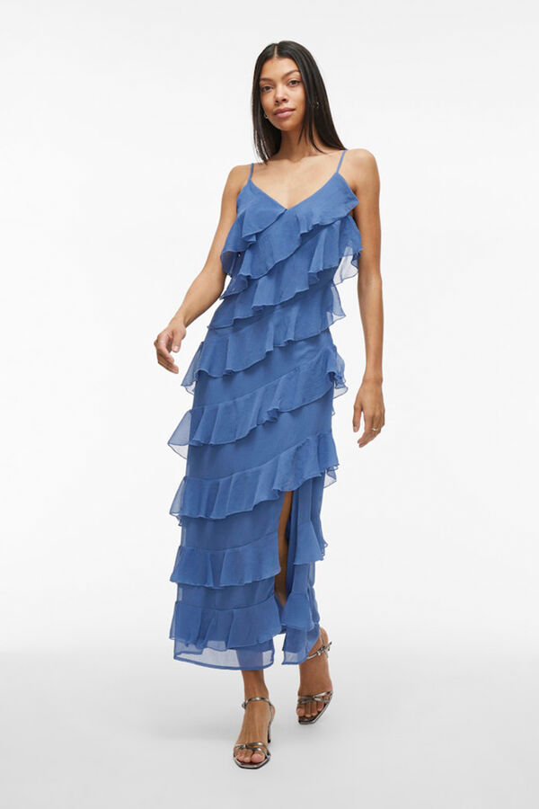 Vila Vestido de fiesta midi con volantes Azul