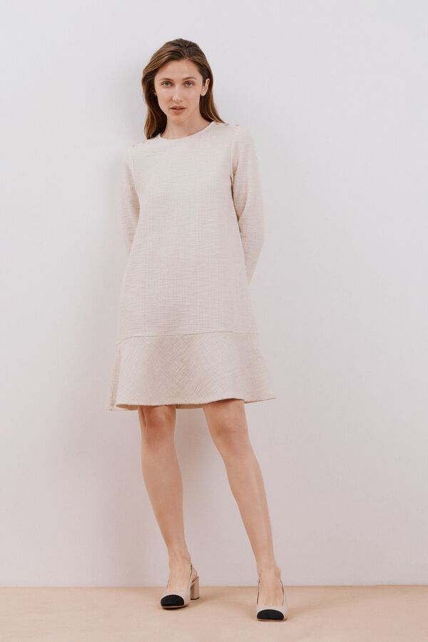 Cortefiel Vestido tweed el&aacute;stico Beige