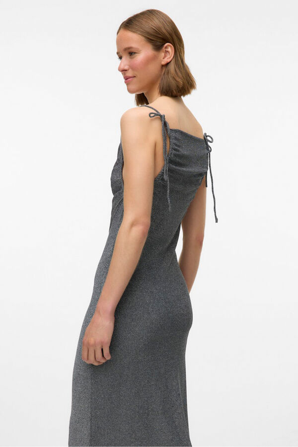 Vero Moda Vestido midi tejido metalizado Gris