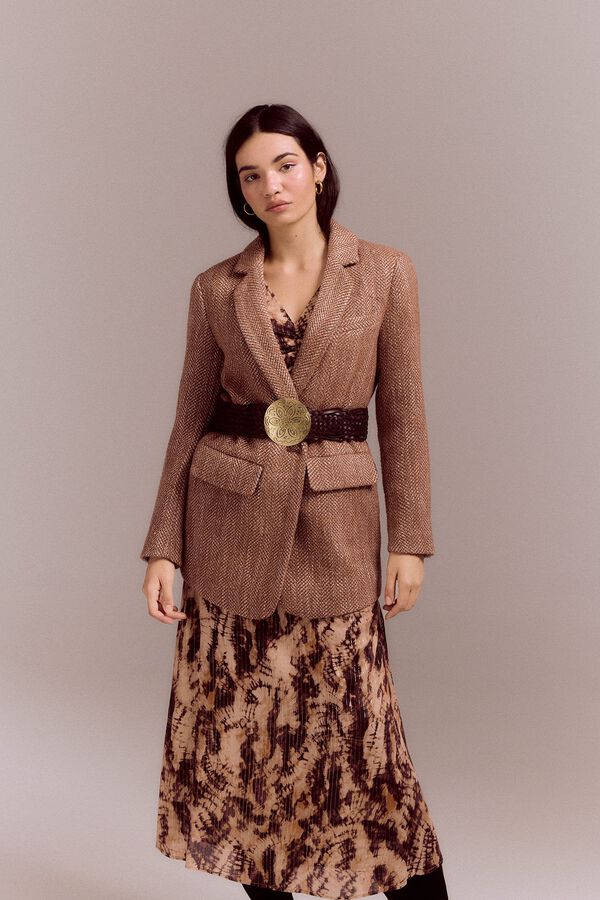 Slowlove Casaco Sobretudo blazer de espiga Castanho