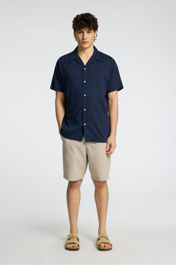 Selected Camisa de manga curta de algodão orgânico Azul