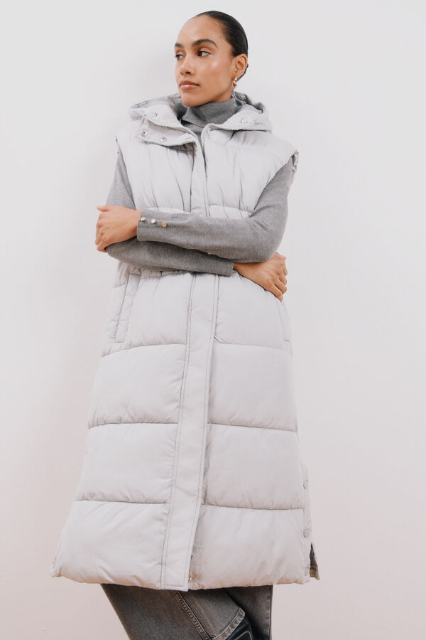 Cortefiel Chaleco largo cuello con capucha Gris