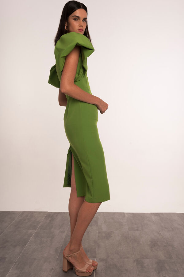Dolores Promesas Vestido midi direito manga bal&atilde;o Verde