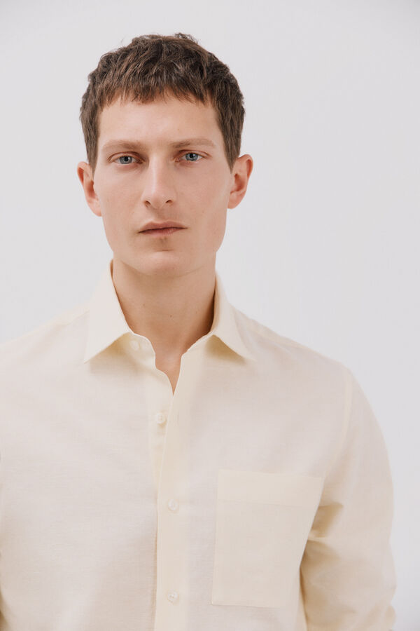 Cortefiel Camisa lino algod&oacute;n liso Amarillo