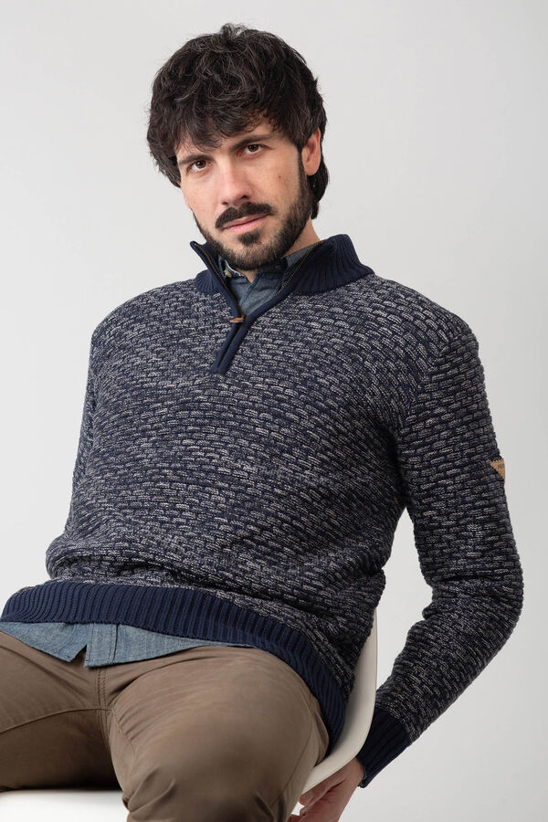 Privata Jersey b&aacute;sico de punto cuello cremallera Azul