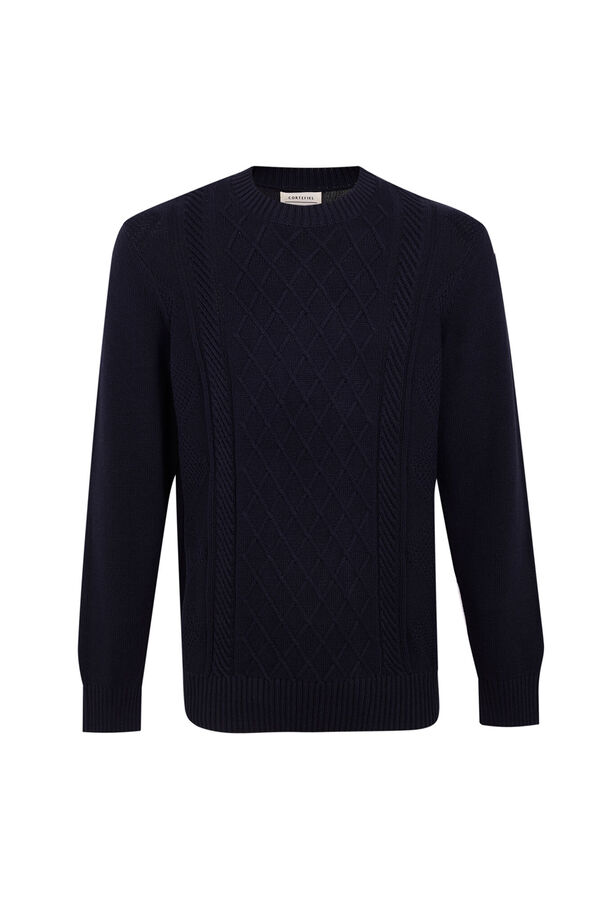 Cortefiel Jersey estructura cables cuello redondo Azul marino