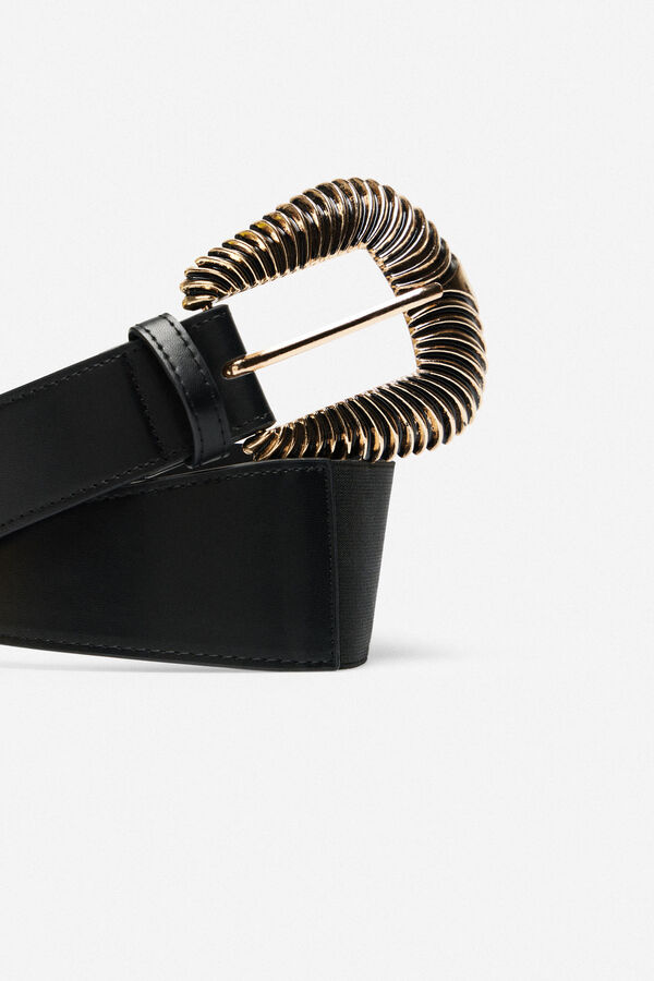 Cortefiel Cinto el&aacute;stico largo com fivela met&aacute;lica Preto