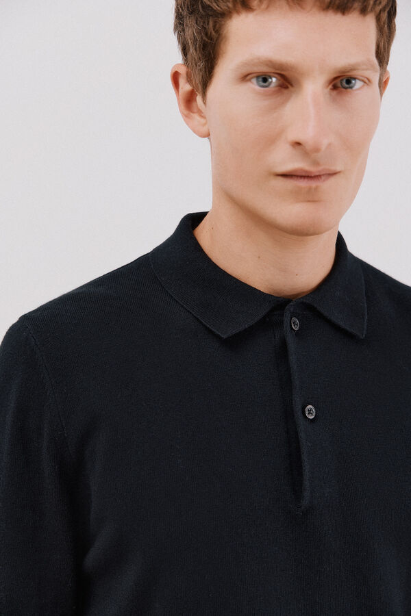 Cortefiel Jersey algod&oacute;n cashmere cuello polo Negro