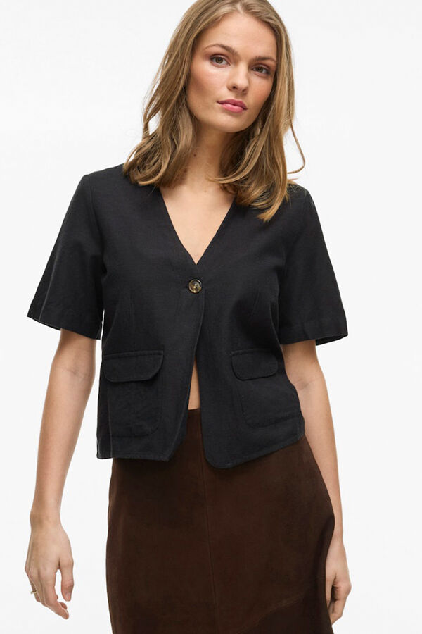 Vila Blusa de manga curta com botões Preto