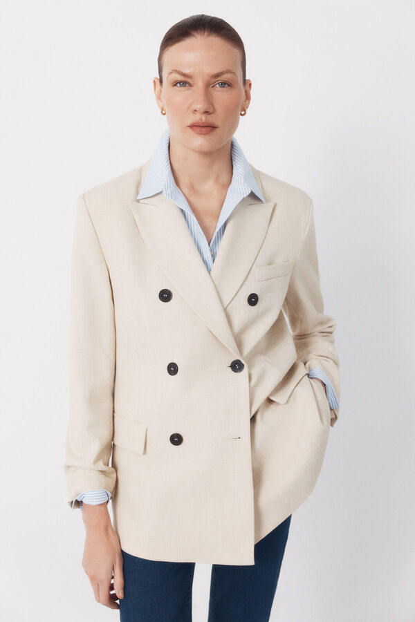 Cortefiel Blazer com lapelas largas Ecru