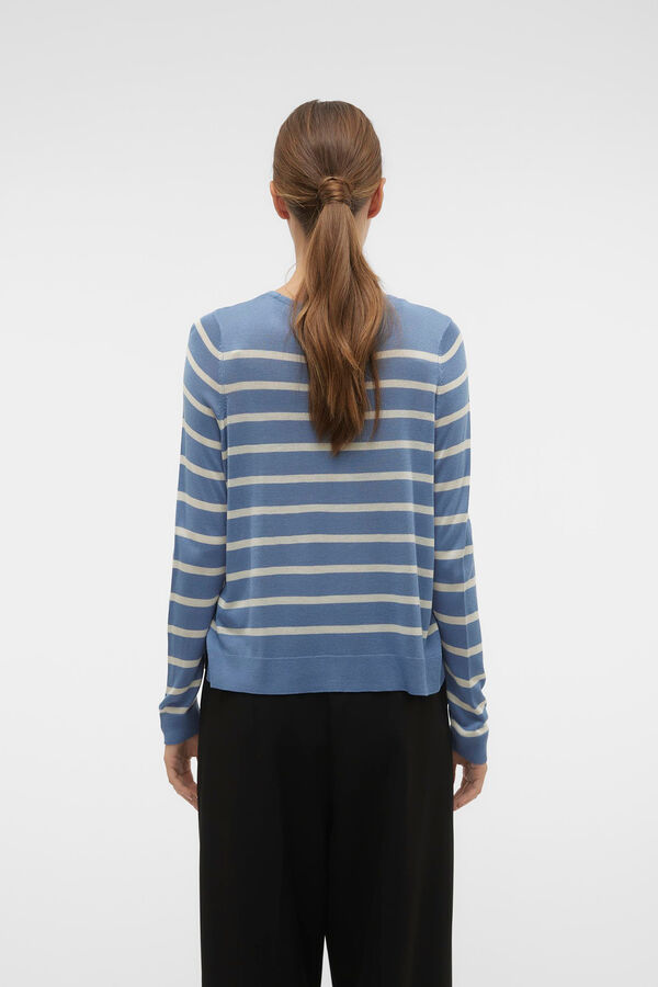 Vero Moda Camisola &agrave;s riscas de mulher com manga comprida e gola redonda Azul