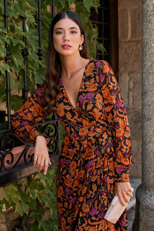 Pol&iacute;n Et Moi Vestido com flores capalila Preto