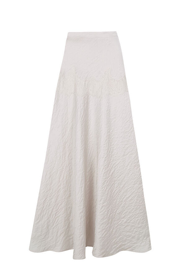Slowlove Falda midi satinada con encaje Ecru